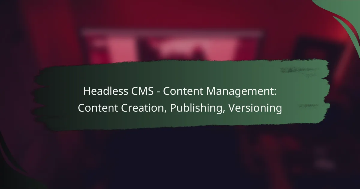 Headless CMS – Content Management: Content Creation, Publishing, Versioning